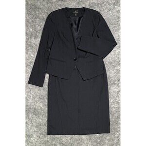 Worthington Pinstripe Skirt Suit Womens 2P Navy Blue Structured Interview Office